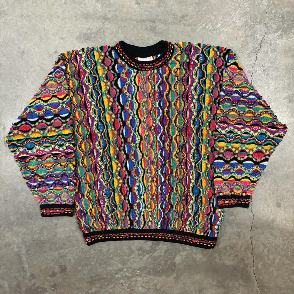 Vintage 90s Coogi Australia 3D Knit Rainbow Sweater size Large Notorious BIG